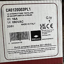 Перемикач 0-1 Bremas CA0120003V (серія A1200V) AC21A 12A/16A 690V для піца-печі Pizza Group та ін. обладнання, фото 5
