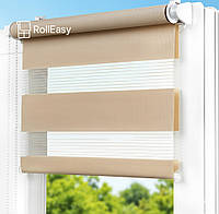 Ролеты на окна День-ночь Жалюзи Рулонная штора с фиксацией под наклон Рулонные шторы Ролета тканевая лен D-201 Песочный