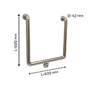 Поручень для людей з інвалідністю (МГН) настінний INVO П-подібний, розмір 600х600 мм, D труби - 42 м