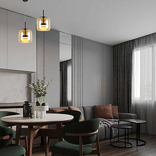 Чорний підвіс led 9W з кавовим плафоном (909-XL157-1 220 BK+AM), фото 2