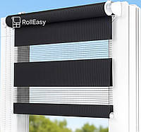 Ролеты на окна День-ночь Жалюзи Рулонная штора с фиксацией под наклон Рулонные шторы Ролета тканевая лен D-208 Черный