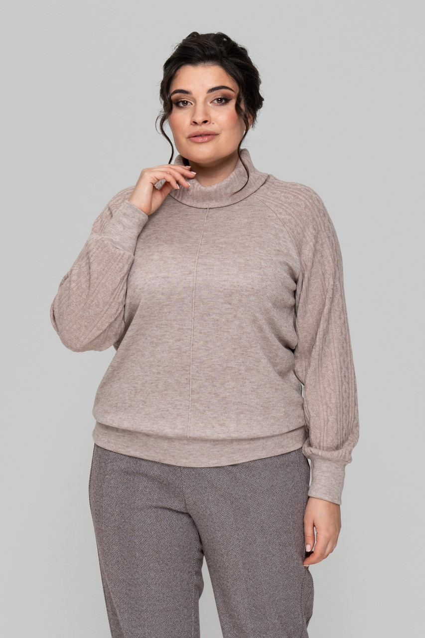 Жіночий светр теплий Кайлі 3 великих розмірів 52–62 ангора мокко, фото 1