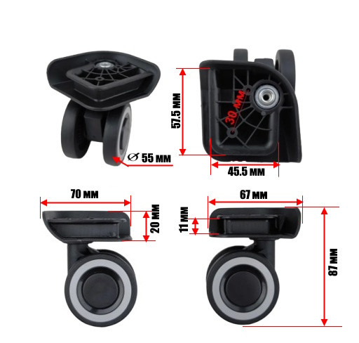 Колеса для ремонту пластикових валіз, подвійні, ліве — праве \ з пазом\ 1014, фото 1
