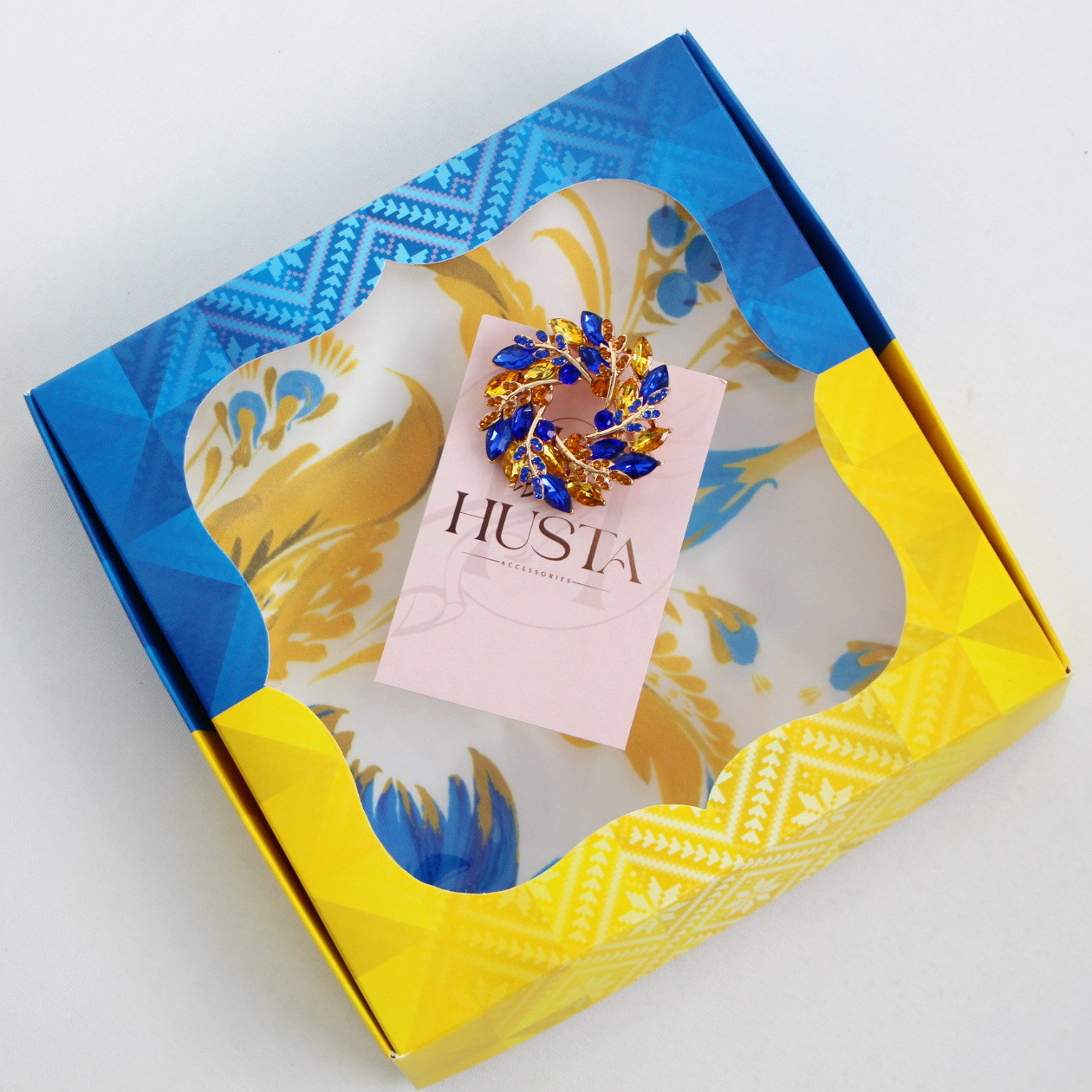 Патріотичний набір хустинка 70х70см та брошка 100048, фото 1