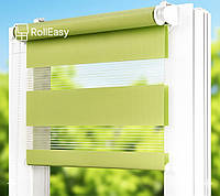Ролеты на окна День-ночь Жалюзи Рулонная штора с фиксацией под наклон Рулонные шторы Ролета тканевая лен D-1205 Салатовый