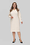 Жіноча сукня великого розміру Софі трикотажна тепла осінньо-зимова 50–60 молочна, фото 3