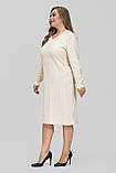 Жіноча сукня великого розміру Софі трикотажна тепла осінньо-зимова 50–60 молочна, фото 8