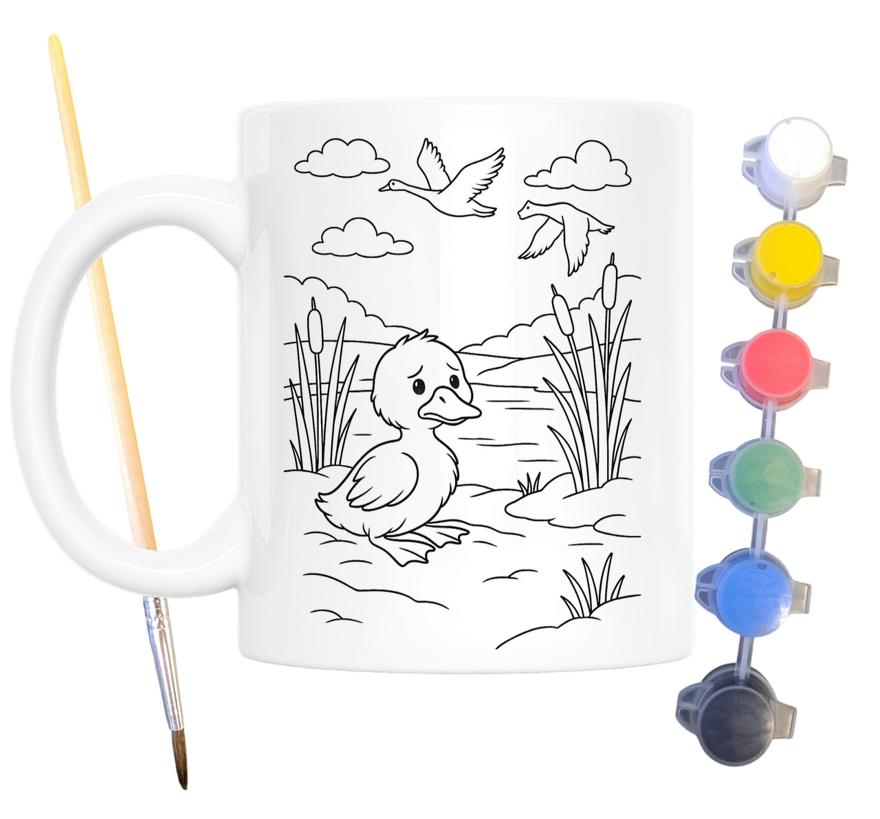Набір для творчості кружка розмальовка Гидке каченя (за мотивами книги Ганса Крістіана Андерсена) 330 мл біла (КР0186), фото 1