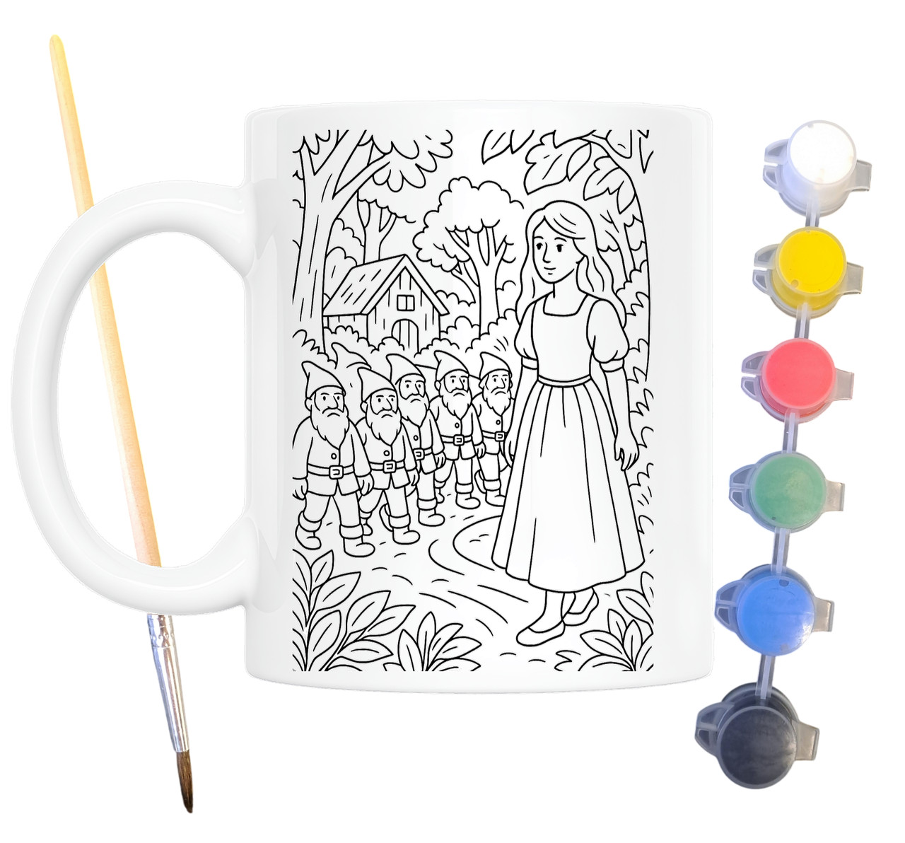 Набір для творчості кружка розмальовка Білосніжка та семеро гномів (за мотивами казки братів Грімм) 330 мл біла (КР0187), фото 1