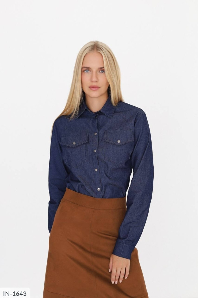 Блузка сорочка жіноча джинсова стильна класична на ґудзиках демісезонна розміри 42-46