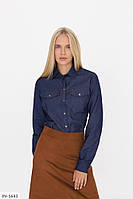 Блузка сорочка жіноча джинсова стильна класична на ґудзиках демісезонна розміри 42-46