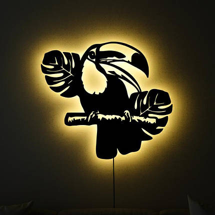 Панно декоративне картина на стіну Тукан LED підсвітка 16 кольорів пульт 400х350 acr-p000192, фото 1