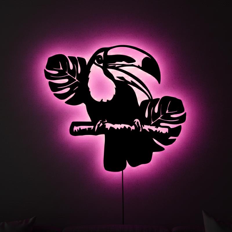 Панно декоративне картина на стіну Тукан LED підсвітка 16 кольорів телефон 400х350 acr-p000193