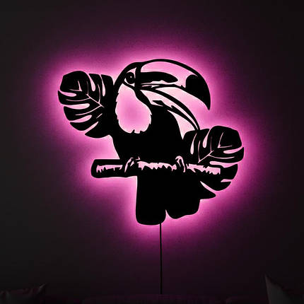 Панно декоративне картина на стіну Тукан LED підсвітка 16 кольорів телефон 400х350 acr-p000193, фото 1