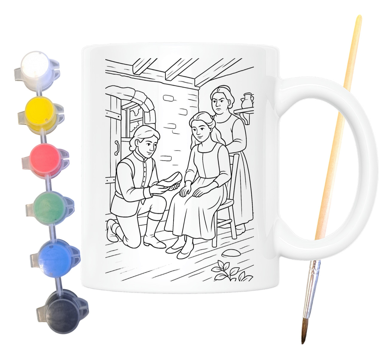 Набір для творчості кружка розмальовка Попелюшка (за мотивами казки Шарль Перро) 330 мл біла (КР0191), фото 1