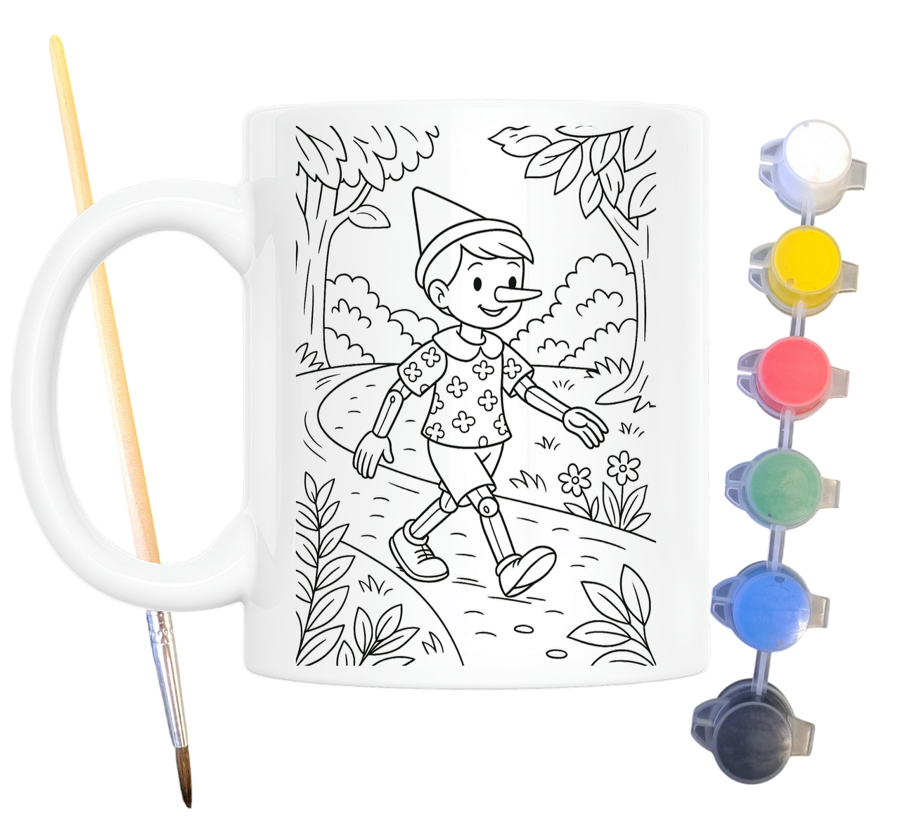 Набір для творчості кружка розмальовка Пригоди Піноккіо (за мотивами романа Карло Коллоді) 330 мл біла (КР0192), фото 1