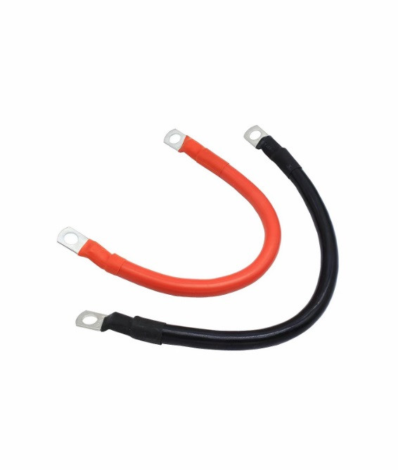 Силовий кабель 2 AWG (35 мм²) з клемами М8 — комплект +/ Червоний та чорний колір 25 см, фото 1