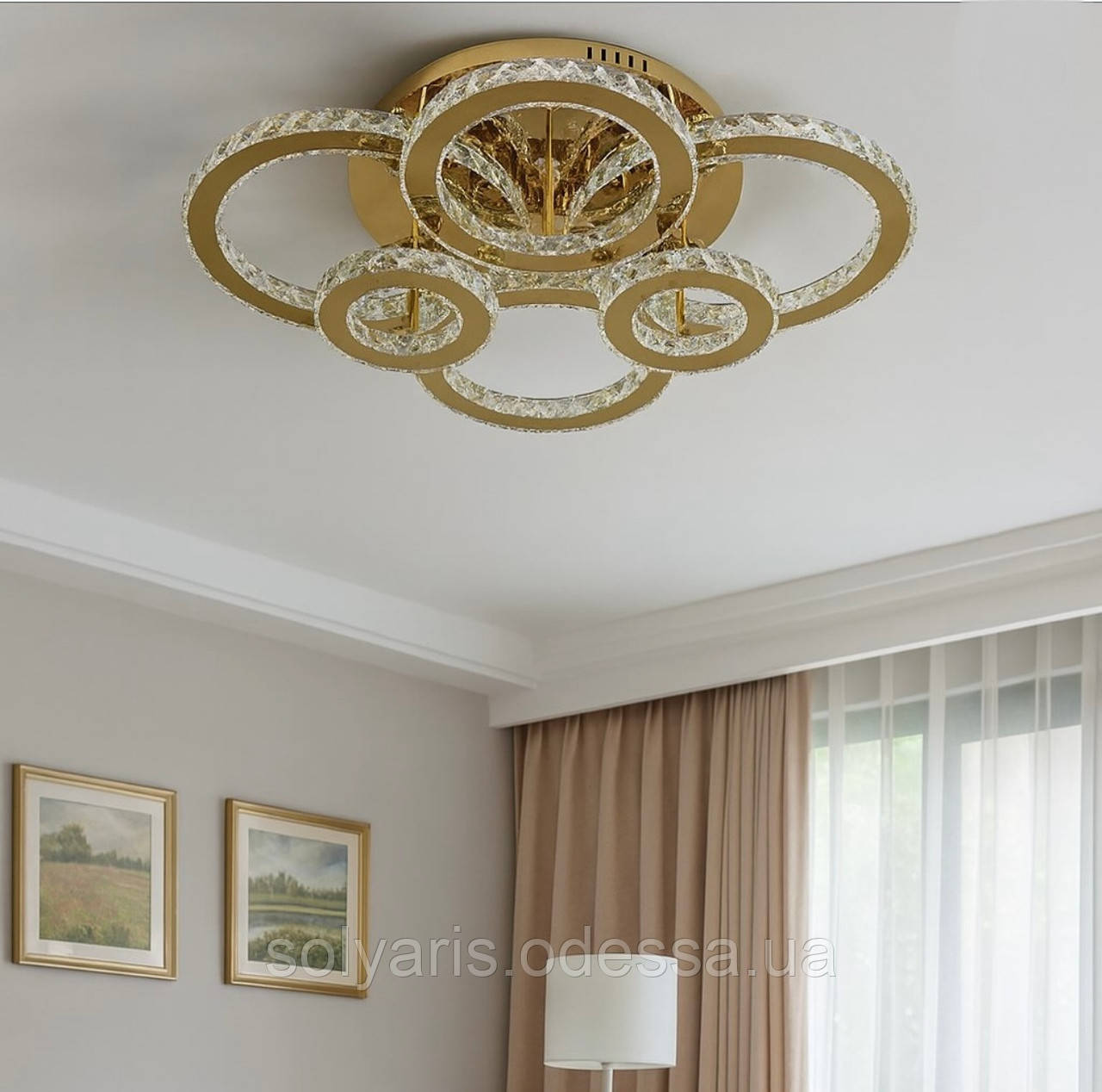 Кришталева лед люстра с світильник з пультом,80см  200 Вт, золото, фото 1