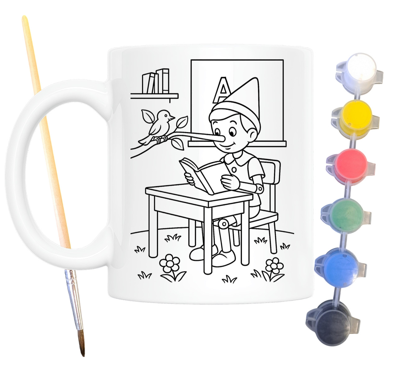 Набір для творчості кружка розмальовка Пригоди Піноккіо (за мотивами романа Карло Коллоді) 330 мл біла (КР0193), фото 1