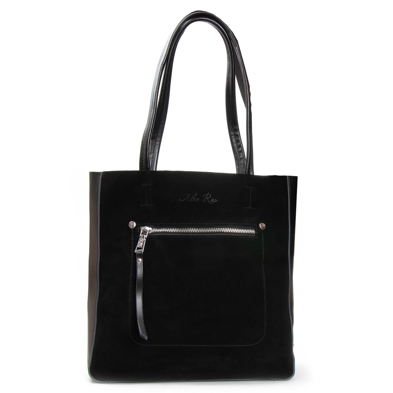 Сумка шопер жіноча з двома довгими ручками натуральна замша ALEX RAI 8773-220 black, фото 1