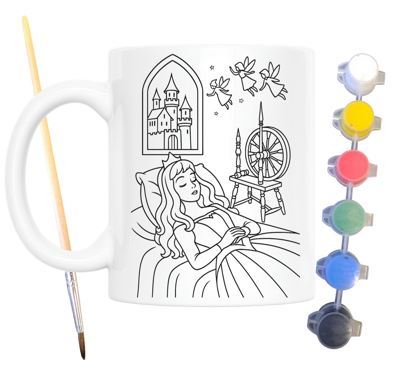Набір для творчості кружка розмальовка Спляча красуня (за мотивами казки Шарля Перро) 330 мл біла (КР0196), фото 1