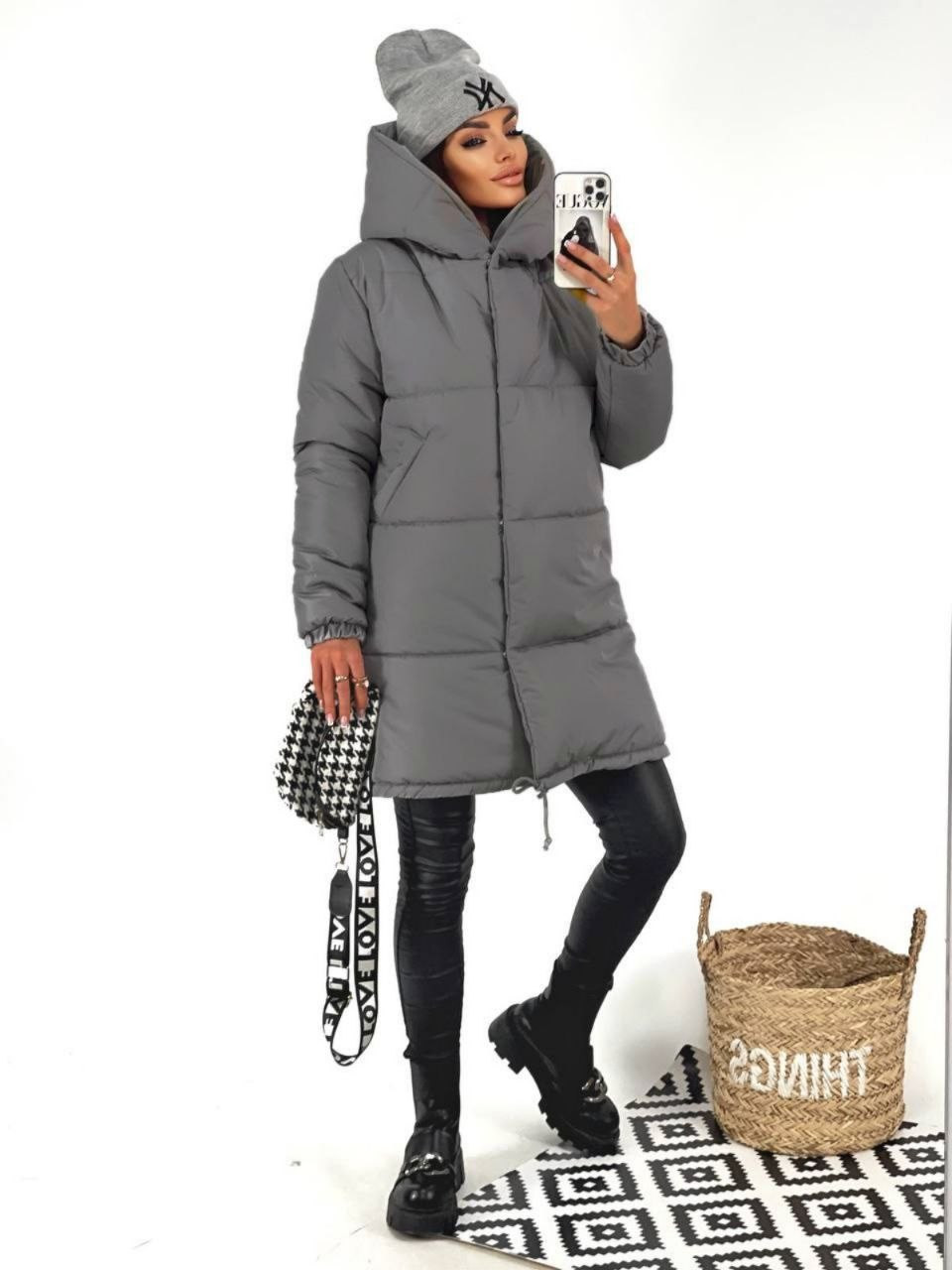 Жіноча зимова тепла плащова куртка Зефірка графіт 42-44, 46-48, 50-52, 54-56, фото 1