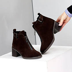 Стильні замшеві ботильйони блискавка спереду колір Шоколад 40