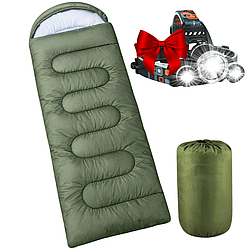 Спальний мішок 210х72см + Подарунок Ліхтарик налобний RJ-3000 / Спальник зимовий / Мішок спальний зимовий / Спальник ЗСУ