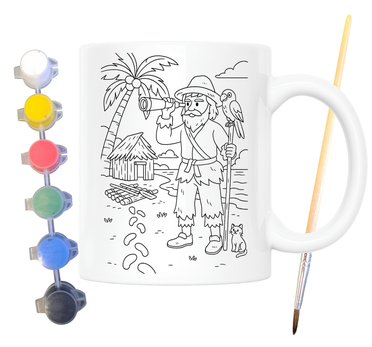 Набір для творчості кружка розмальовка Робінзон Крузо (за мотивами книги Данієля Дефо) 330 мл біла (КР0197), фото 1