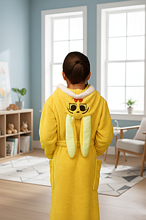 Халат махровий дитячий з капюшоном "Зайчик" для дівчинки, жовтий, софт-махра