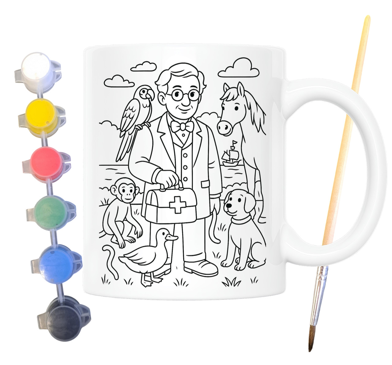 Набір для творчості кружка розмальовка Доктор Дуліттл (за мотивами книги Г'ю Лофтінг) 330 мл біла (КР0199), фото 1