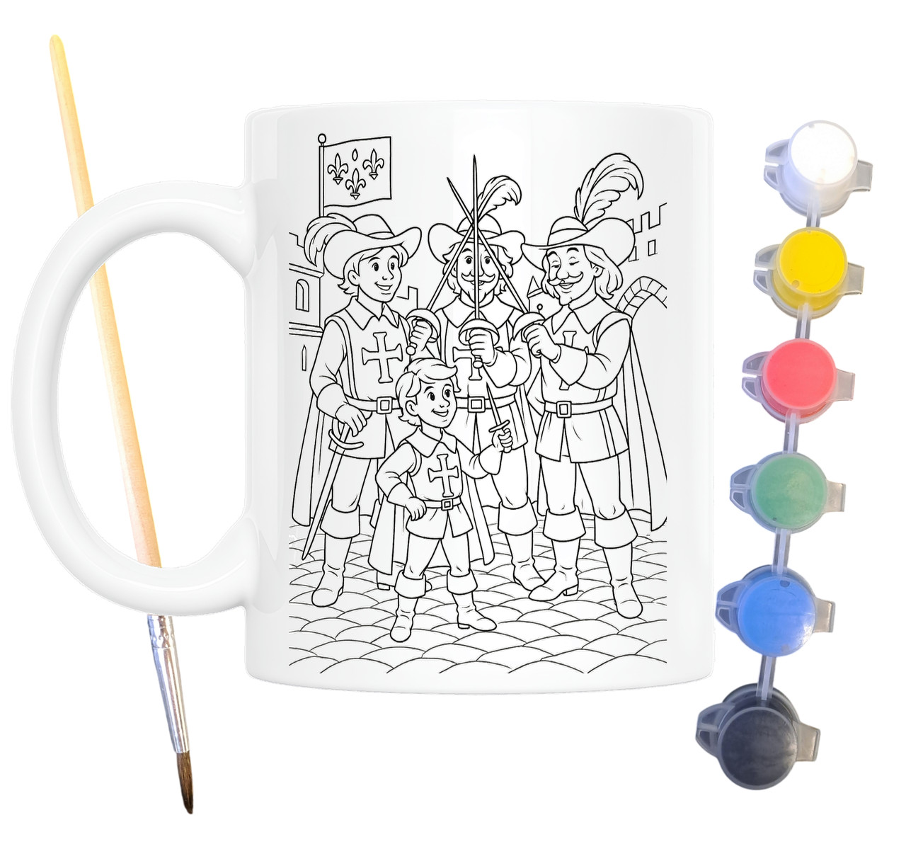 Набір для творчості кружка розмальовка Д'артаньян и три мушкетера (за мотивами книги Александра Дюма) 330 мл біла (КР0200), фото 1