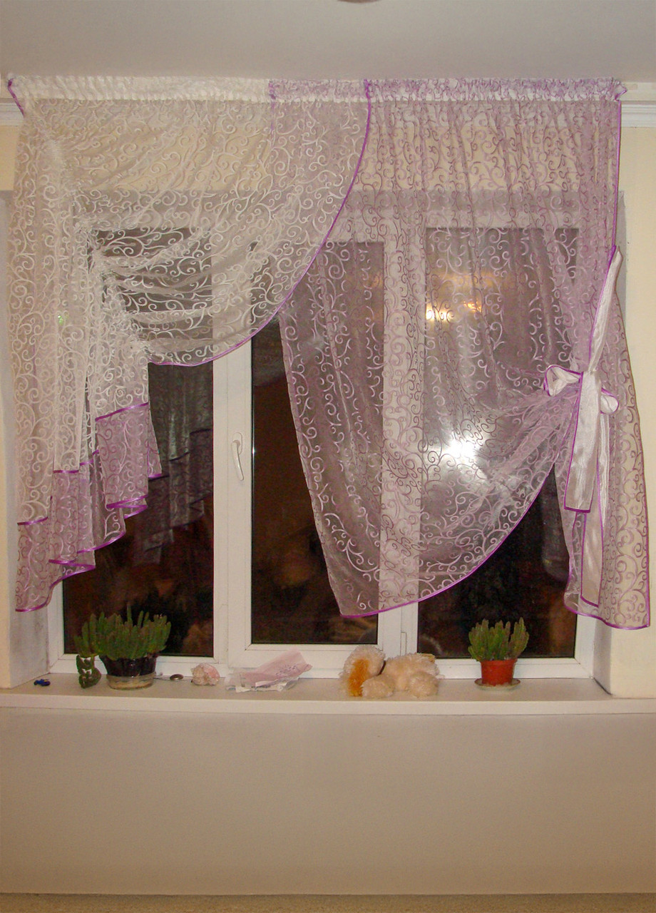 Комплект тюль до підвіконня Firanka карниз 200см бузковий з білим (70_1к), фото 1