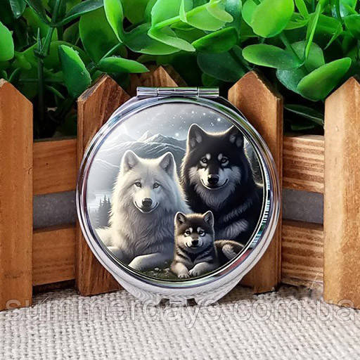 Кишенькове дзеркальце Сім'я вовків, фото 1
