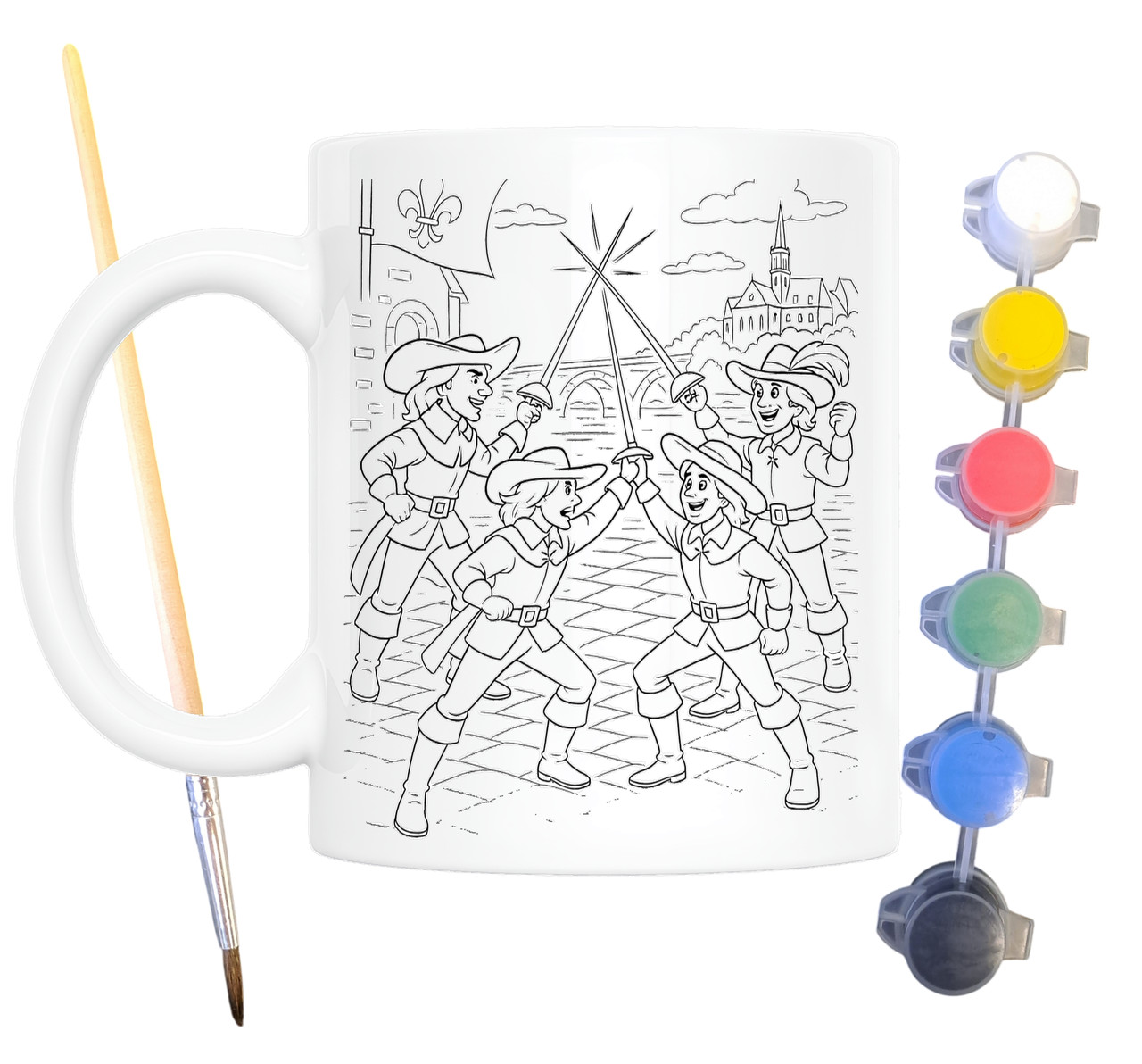 Набір для творчості кружка розмальовка Д'артаньян и три мушкетера (за мотивами книги Александра Дюма) 330 мл біла (КР0201), фото 1