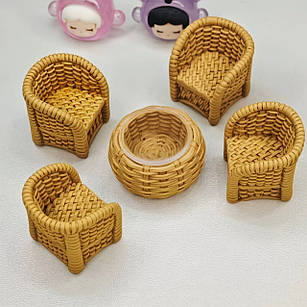 Міні-набір меблів для ляльок і діорам|Комплект столик,4 кріслами|декор,діораму,DIY