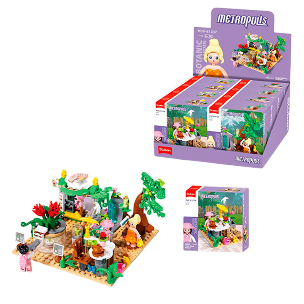 Конструктор SLUBAN M38-B1373 (128шт) рожева серія, ботанічний сад, від 71дет, фігурка, в кор-ці, 8шт(4види) в дисплеї,, фото 1