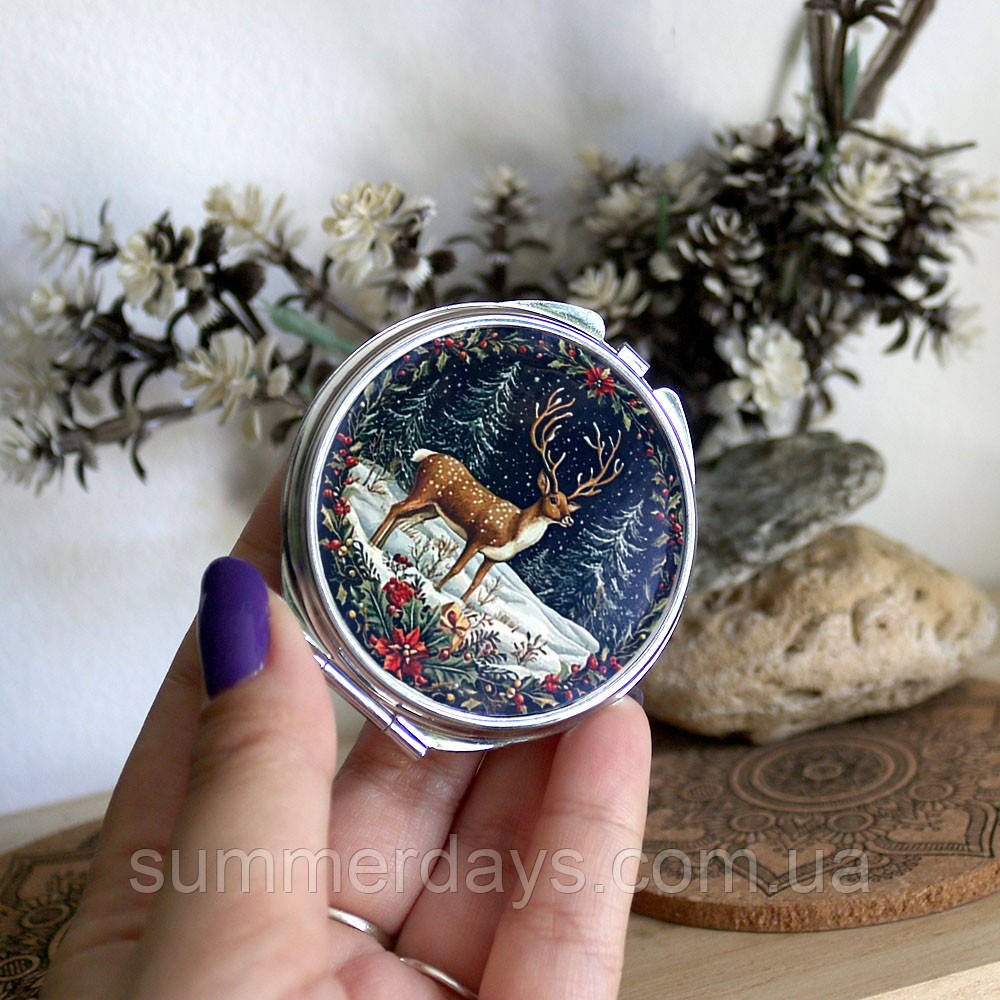 Кишенькове дзеркальце Різдвяний олень, фото 1