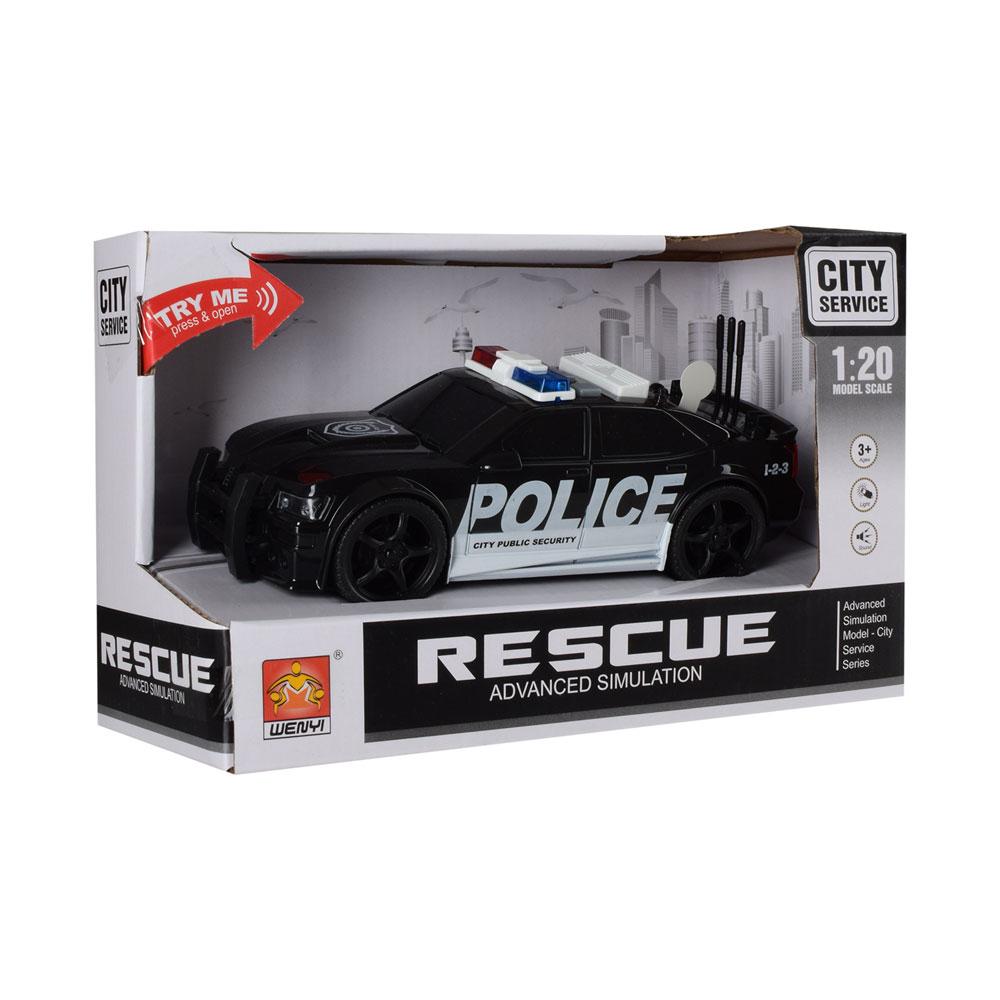 Машина WY500A (48шт) інер-я, поліція, 19см, 1:20, звук, світло, гумові колеса, бат (табл), в кор-ці, 24-15,5-11см, фото 1