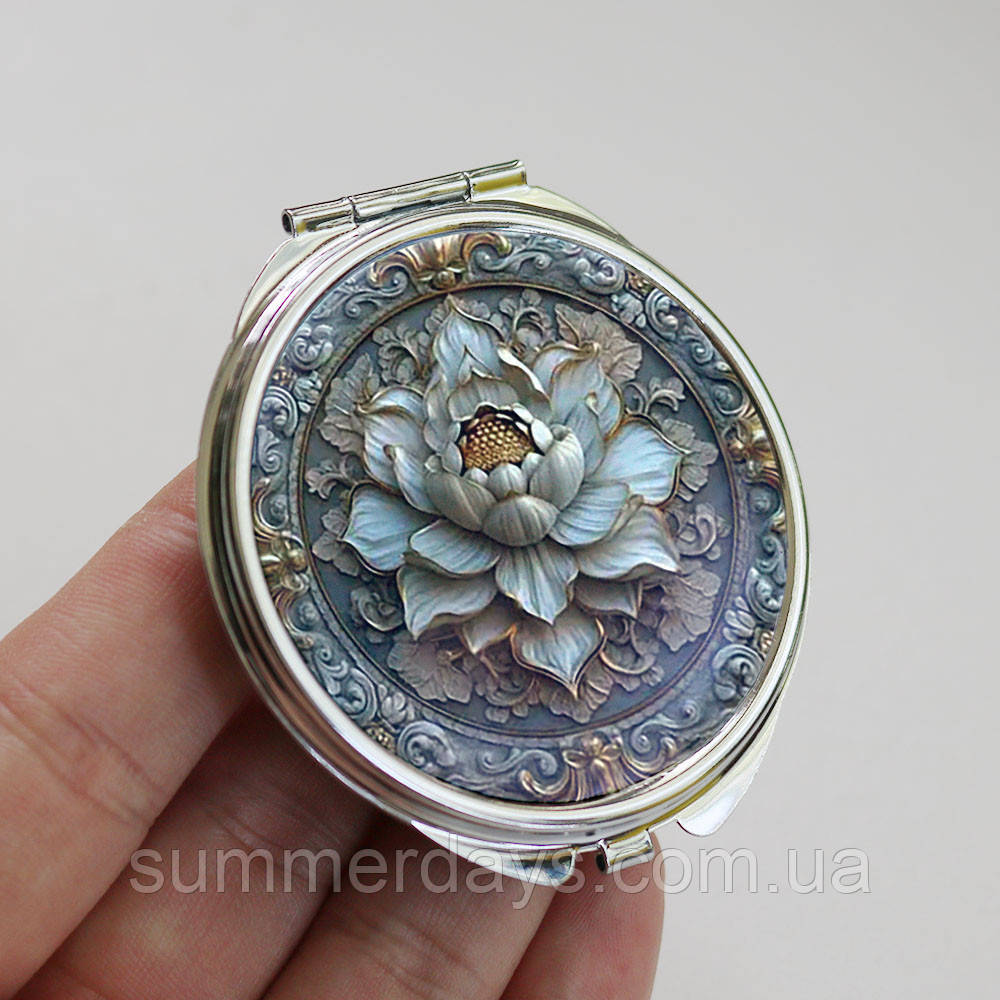 Кишенькове дзеркальце Білий півонія, фото 1