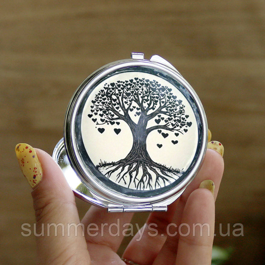 Кишенькове дзеркальце Дерево життя із серцями, фото 1