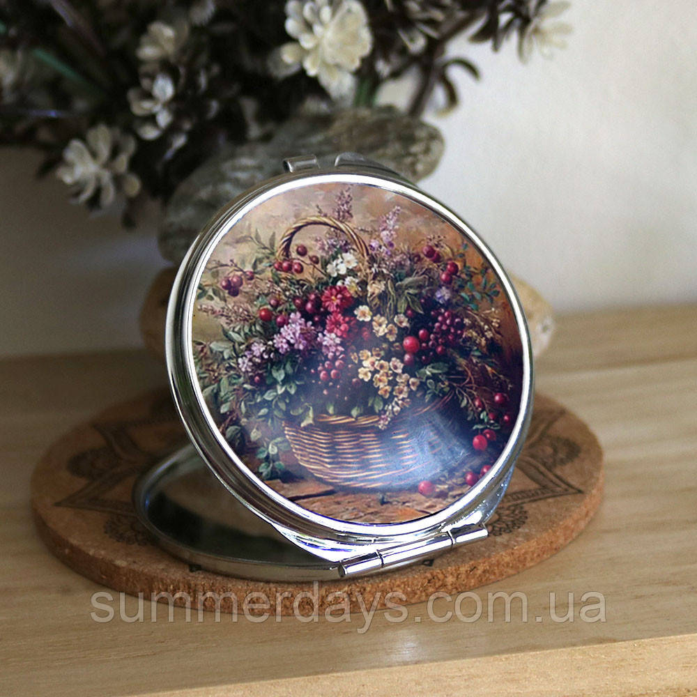 Кишенькове дзеркальце Кошик квітів, фото 1