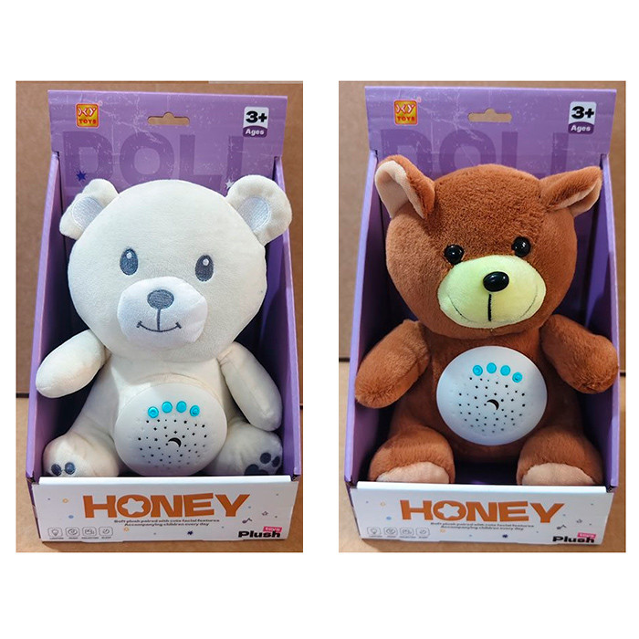 Нічник K432-1-3 (16шт) ведмідь, 22см, музика, проектор зоряного неба(світ кольоровий), регулятор гучності, 2режими, плюш,2 види,на, фото 1