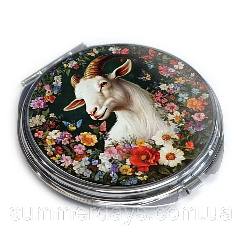 Кишенькове дзеркальце Коза серед польових квітів, фото 1