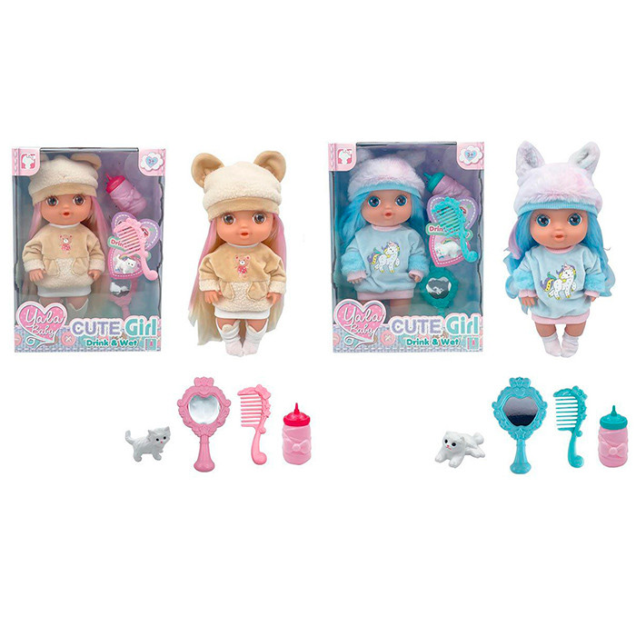 Лялька YL2530L-C-D (24шт) 30см, п'є-писяє, пляшечка, гребінець, дзеркало, кіт, 2 види, в кор-ці, 23,5-32,5-10,5см, фото 1