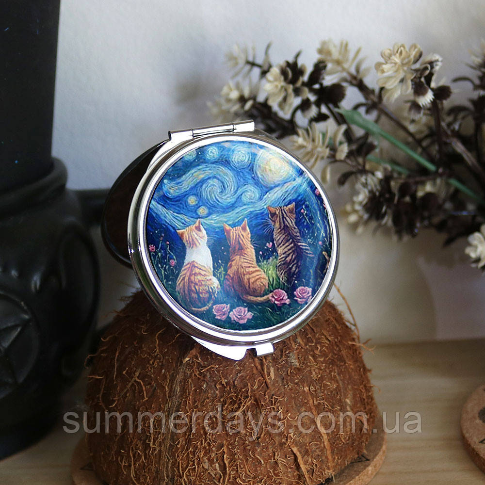 Кишенькове дзеркальце Котики дивляться на зіркову ніч Ван Гога, фото 1