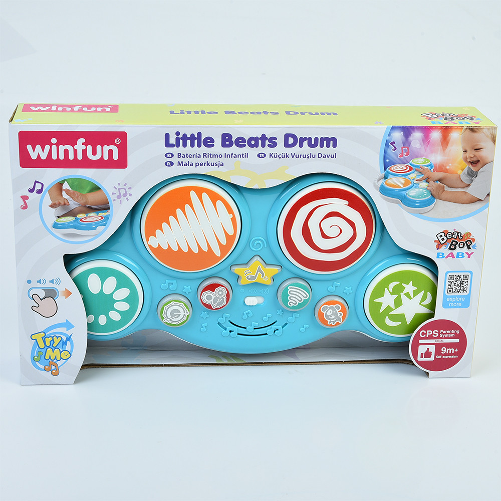 Барабан 2010-NL (12шт) 32-20-4см, музика, звук, звуки тварин, світло, 2 режими гучності, на бат-ці, в кор-ці, 36-21-6см, фото 1