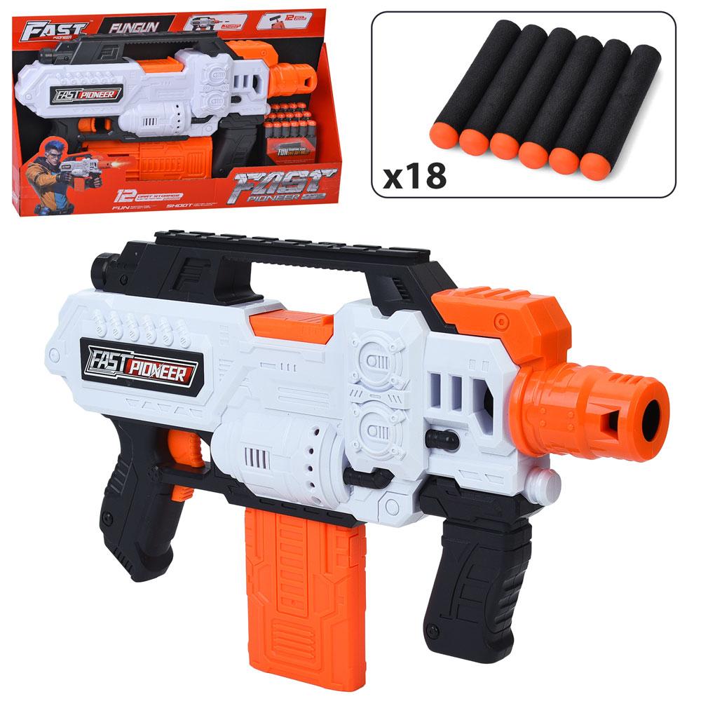 Автомат BIG520 (12шт) 43см, м'які кулі 18шт, на бат-ці, в кор-ці, 47,5-29-6,5см, фото 1