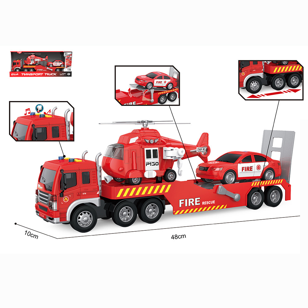 Набір з транспортом WY578B (12шт) 3шт, 1:16, пожежний, трейлер 48см-інерц, звук, світло, вертоліт, машина, на бат(табл), в кор-ці,, фото 1