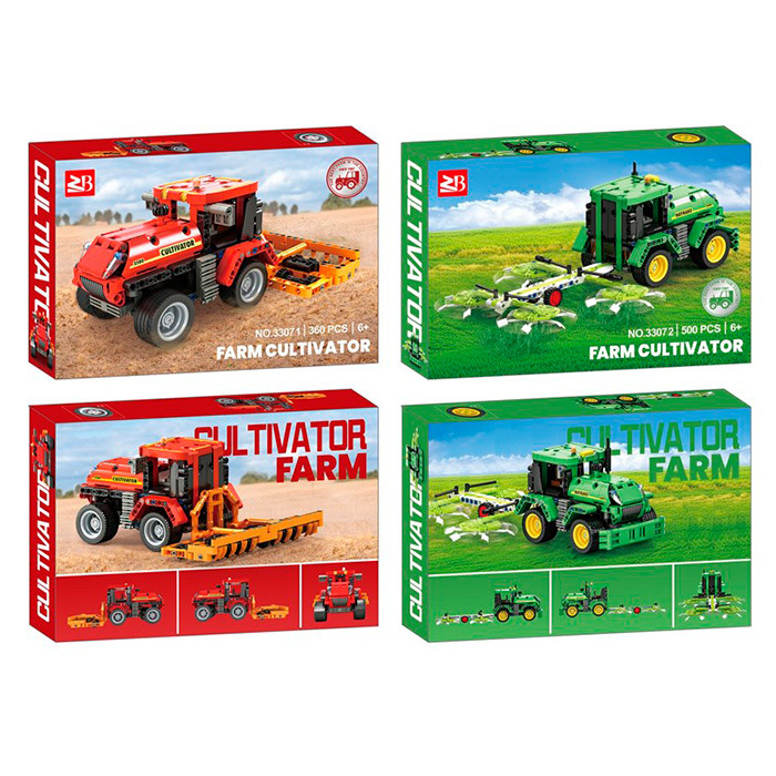 Конструктор 33071-33072 (18шт) трактор, сільхозтехніка, 2 види(471дет, 500дет), в кор-ці, 38-26-8см, фото 1